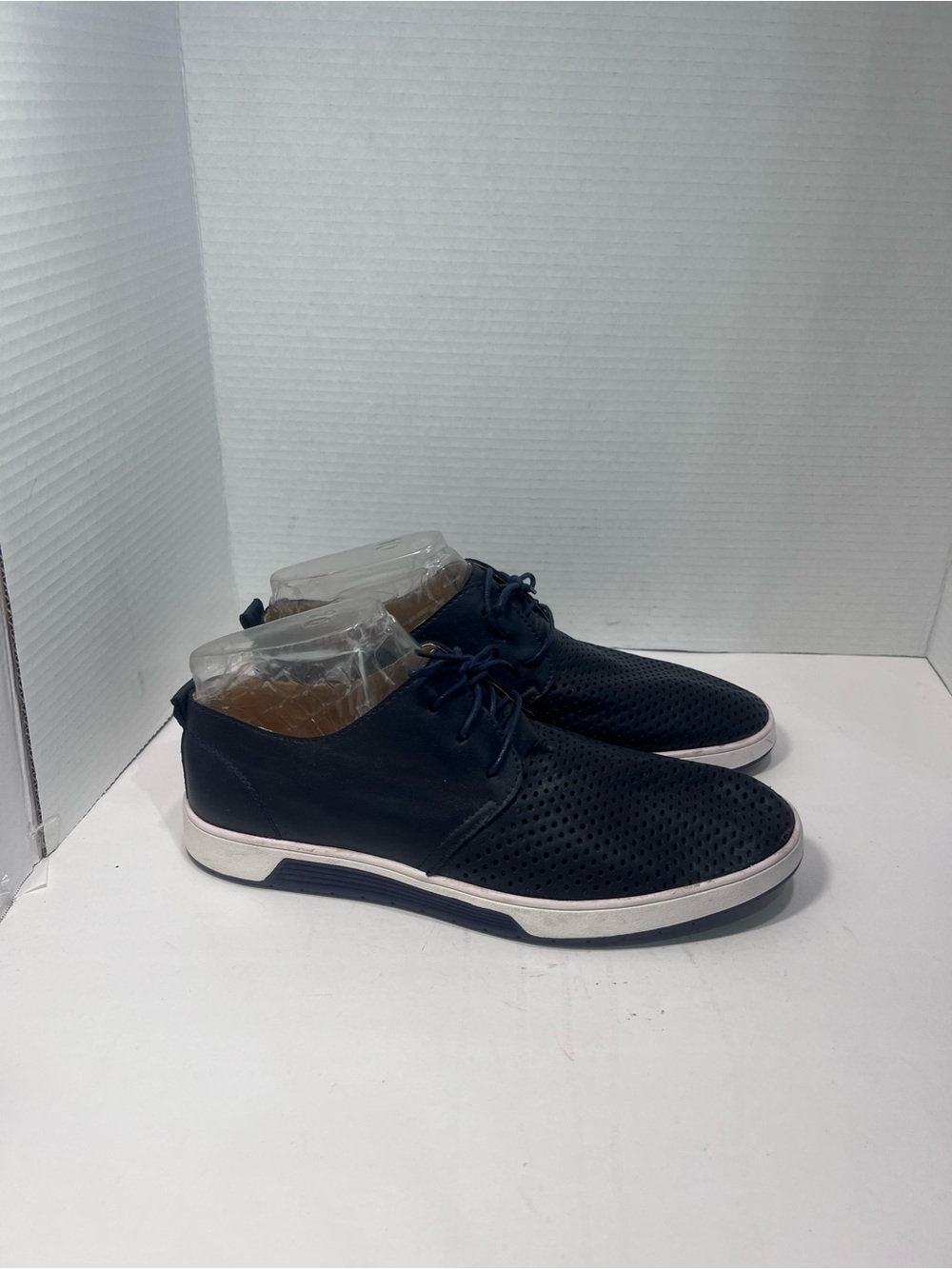 Men's Navy Perforated Derby Lace-Up Shoes with White Sole